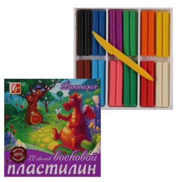 Пластилин 12цв 180гр. Фантазия, восковой, со стеком