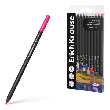 Цветные карандаши деревянные ErichKrause Art Spirit круглые, черное дерево, грифель 3 мм, 12 цветов