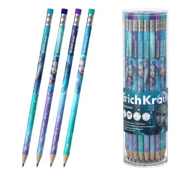 Чернографитный карандаш пластиковый ErichKrause Aquamarine, круглый, с ластиком, НВ (в тубусе по 42