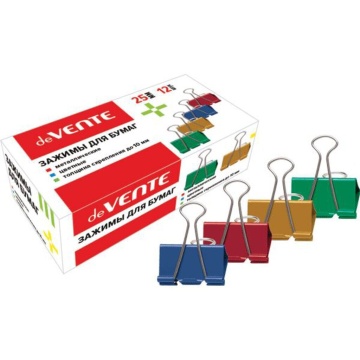 Зажим д\бум. мет. цветные deVENTE 25мм., 12шт/уп.