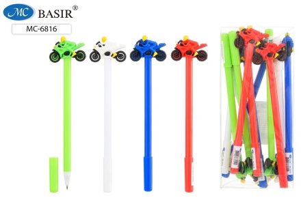 Ручка шариковая "МОТОСПОРТ"; цв.корпус, съёмный наконечник-мотоциклист, синяя