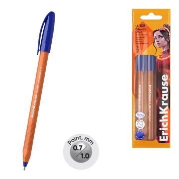 Набор из 3 ручек шариковых ErichKrause U-108 Stick Orange 0.7, Ultra Glide Technology, цвет чернил с