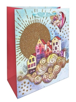 Пакет подар. бумажн. 26*32*12 см 210 гр/м2  Акварельные сюжеты. Замок, мат.лам., блестки