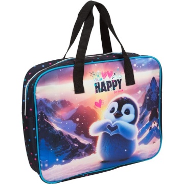Папка А4 (360*280*80) с ручками, молния, ткань " Happy Pinguin "