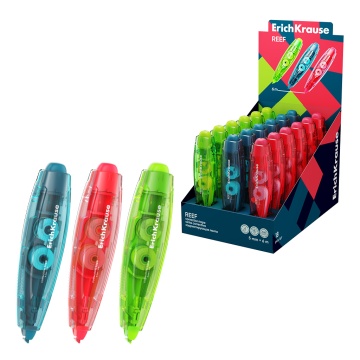 Корректирующая лента ErichKrause Spin Reef, с автоматической фиксацией аппликатора, 5мм х 6м, ассорт