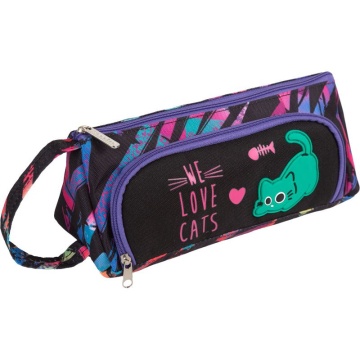 Пенал-косметичка (210*85*85) молния,ткань "Funny Cats",с ручкой,карман,на 70пр.