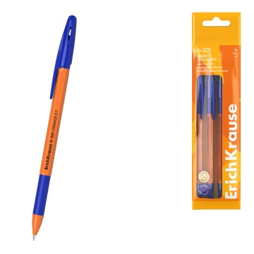 Набор из 4 ручек шариковых ErichKrause R-301 Stick&Grip Orange 0.7, цвет чернил синий (в пакете)