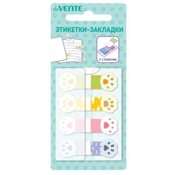 Закладки с липким краем (44*15мм)  4 цв, по 20л., Cat paws, Z-сложение ,пластиковые
