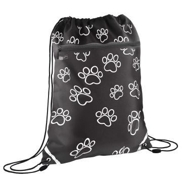 Мешок для обуви 1 отд, 360*480 карман, светоотр. "Лапки на чёрном"