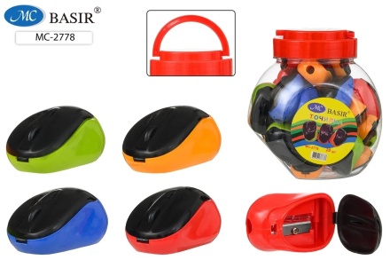 Точилка. "КОМПЬЮТЕРНАЯ МЫШКА". Одинарная, с контейнером. 5 см. Ассорти 4 цвета