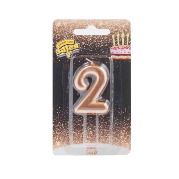 Свеча-цифра "2" Розовое золото, 4,5см.