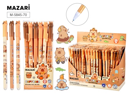 Ручка гелевая стираемая MAZARI "Capybara" синяя, 0,38мм