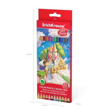 Цветные карандаши пластиковые ArtBerry трехгранные, грифель 3 мм, 12 цветов (в коробке с европодвес