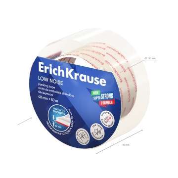 Клейкая лента упаковочная ErichKrause Low noise, повышенной прозрачности, бесшумная, 48mmх50m (в пле