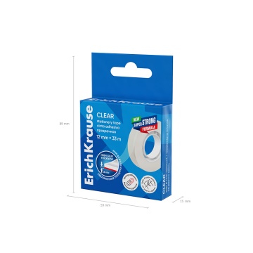Клейкая лента ErichKrause Clear, 12ммх33м, прозрачный (в коробке по 1 шт.)