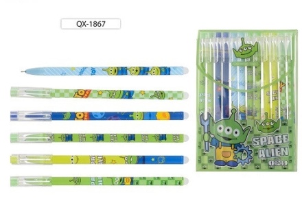 Ручка гелевая, стираемая. "Инопланетянин". Корпус цветн.с рисунком, ассорти. 0,5 мм. Синяя