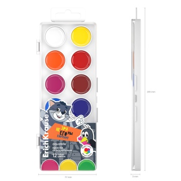 Краски акварельные ErichKrause Простоквашино 12 цветов (в пластиковой коробке с европодвесом)