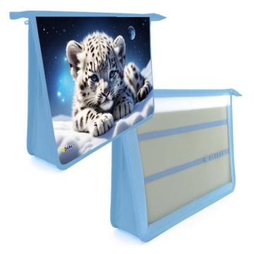 Папка д/труда А4 (340*245*75) 2отд. молния сверху, пластик "Снежный барсик"