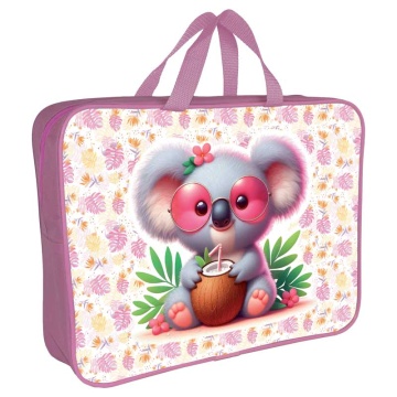 Папка А4 (360*270*80) с ручками, молния, ткань "Коала с кокосом"