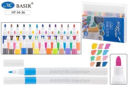 Набор маркеров акриловых  36цв. пулевидн. "Basir" 1-2,4мм