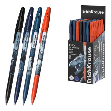 Ручка шариковая ErichKrause R-301 Stick Techno Dino 0.7, цвет чернил синий (в коробке по 50 шт.)