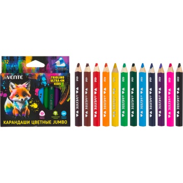 Карандаши цвет. Jumbo 12цв  deVENTE.Triolino Ultra 4М.KIDS"10мм, трехгранные
