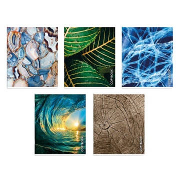 Тетрадь, 96 л, клетка, арт. 63713. 5 МАКРОСЪЁМКА мягкий переплёт (2 скобы), обложка - выборочный ТВИН-лак, мелованный картон 190 г.м², Упаковка Ассорти.