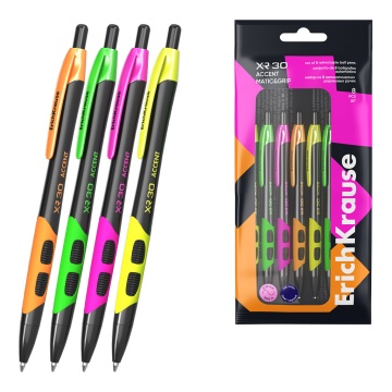 Набор из 8 ручек шариковых автоматических ErichKrause XR-30 Matic&Grip Accent 0.7, цвет чернил синий