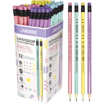 Карандаш deVENTE HB Pastel, шестигранный, с ластиком, корп. ассорти