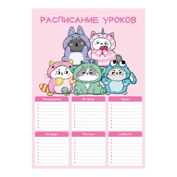 Расписание уроков А4 "Котята в кигуруми" выб. УФ-лак, 235гр/м2