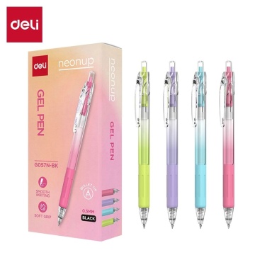 Ручка гелевая  Deli автомат "NEONUP" черная, 0,5мм, мягкий грип, ассорти