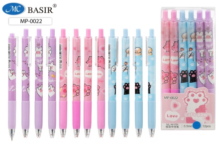 Ручка гелевая автоматич. "ЛАПКИ"; цв.корпус с рисунком ассорти, 0,5 mm. Синяя