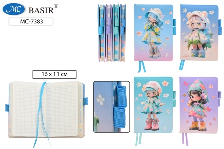 Блокнот детский. Клетка. 80 листов; 16*11 см. "ДЕВОЧКИ". 2 резинки для ручки. Прошитый. Ассорти
