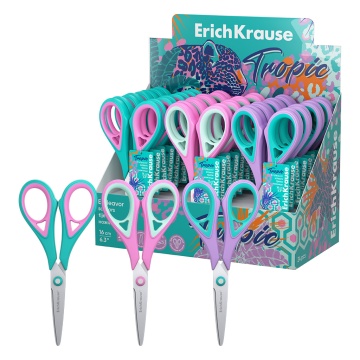 Ножницы ErichKrause Жаркие тропики, 16 см, ассорти  (в дисплее по 24 шт.)