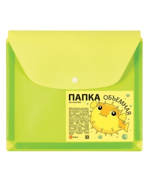 Конверт на кнопке 228*188мм, ПВХ, расширение до 2,5см (250 л), лайм/пр.лайм