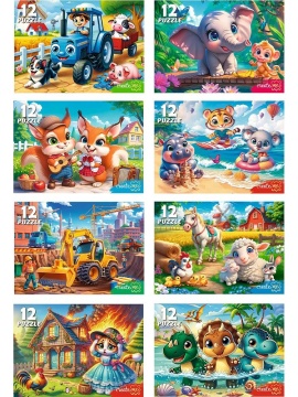 Пазлы 12 элементов "Милые картинки" 8шт/уп