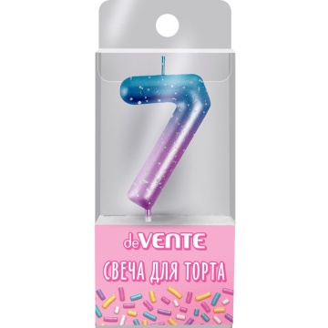 Свеча-цифра "7" Degrade 6 см, метал.цвет+напыление серебрян.точками