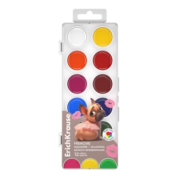 Краски акварельные ErichKrause Frenchie 12 цветов (в пластиковой коробке с европодвесом)