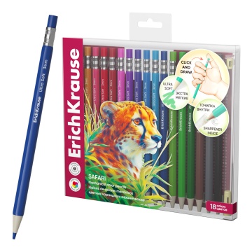 Цветные карандаши механические ErichKrause Safari шестигранные, грифель 3 мм, 18 цветов с точилкой