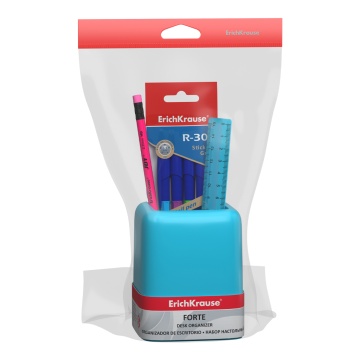 Набор настольный пластиковый ErichKrause Forte, Bubble Gum, голубой с розовой вставкой