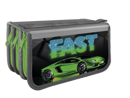 Пенал 3 отд. (190*105*60) молния, металлиз.лам.картон "Быстрое авто"