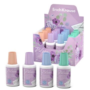 Корректирующая жидкость с кисточкой ErichKrause Pastel Bloom, 20г, ассорти (в картонном дисплее по 1