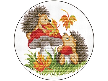 Вышивка крестиком. 21*21 см. ДВА ЁЖИКА