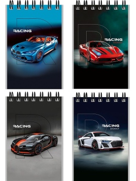 Блокнот А7  40л гребень "Красивые автомобили - 9" клетка