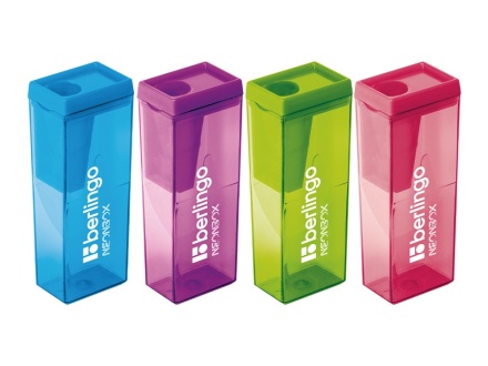 Точилка пластиковая Berlingo "NeonBox" 1 отверстие, контейнер, ассорти(252131)