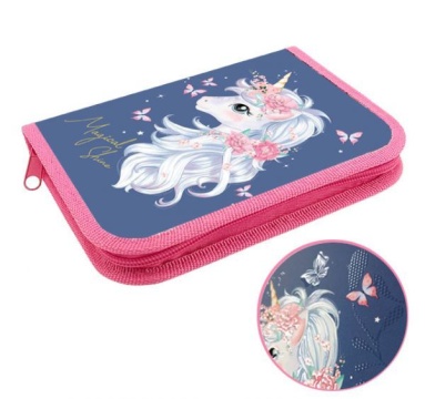 Пенал 1 отд. с 1-ой откид.пл. (190*130*27) молния, лам.картон "Единорог с бабочками"