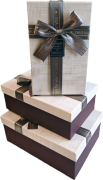 Набор подарочных коробок 3в1 с бантом, бежевый /коричневый 19*12*6.5, 21*14*8, 23*16*9.8см