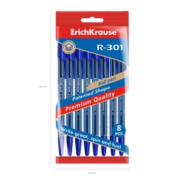 Набор из 8 ручек шариковых ErichKrause R-301 Stick Original 1.0, цвет чернил синий (в пакете)