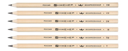 Набор карандашей  6 шт ВКФ "ИНЖЕНЕР" 6М, 4М, 2М, М, ТМ, Т