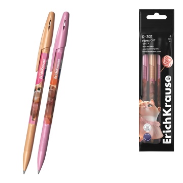 Набор из 4 ручек шариковых ErichKrause R-301 Stick Prima Cat 0.7, цвет чернил синий (в пакете)